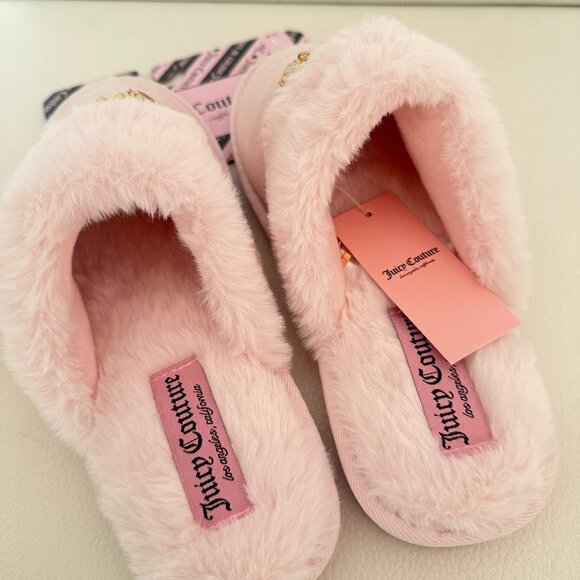 NWT JUICY COUTURE WOMENS KAELITH 2 FAUX FUR SLIPPERS BLUSH PINK L 8 / 9 - Picture 4 of 6